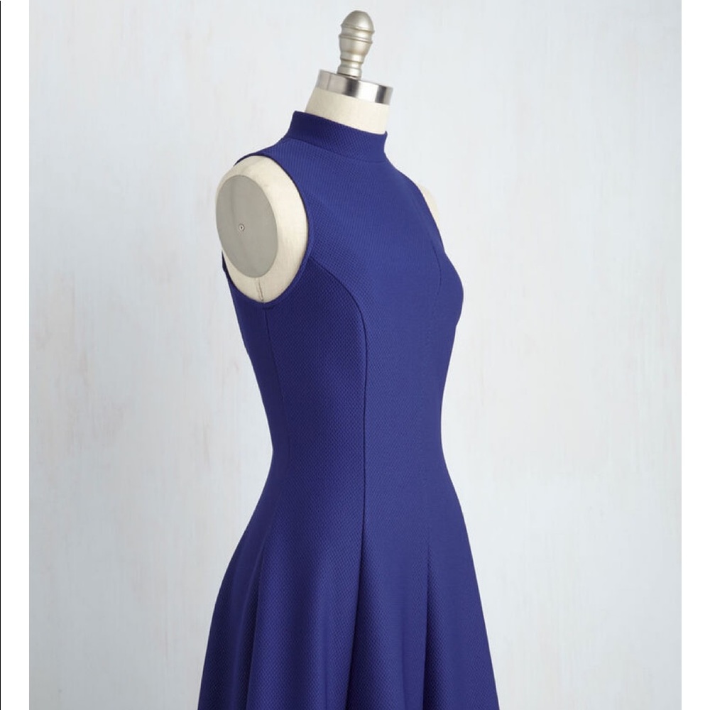 Blue Mock Neck Dress